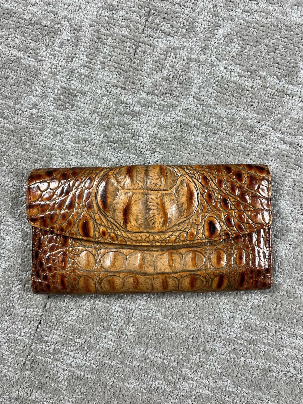 Vintage Brahmin Chestnut Crocodile Embossed Leather Clutch Wallet